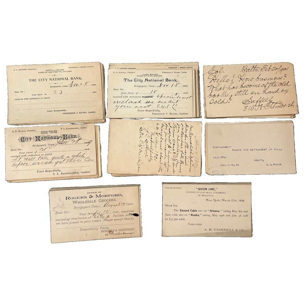 Antique Vintage 1800s Bank Check Lot Conn New York Maryland  200 Postal Cards